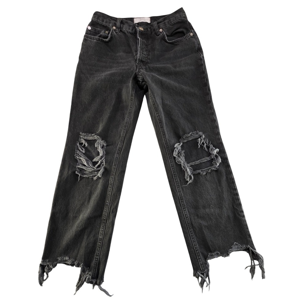 We‎ The Free Distressed Black Denim Jeans Size 25 Grunge Indie Ripped Raw Hem